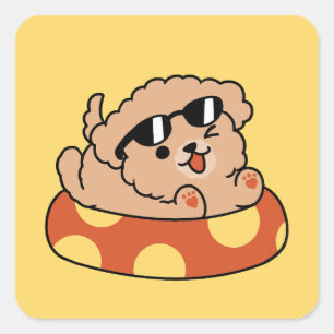 Sticker Carré Cool Summer Chien Flottant - Jolie Puppy Pool Part