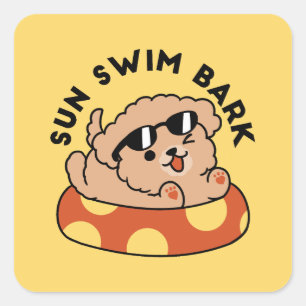 Sticker Carré Cool Summer Chien Flottant - Jolie Puppy Pool Part