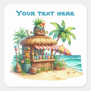Sticker Carré Cool tiki hut ajouter du texte