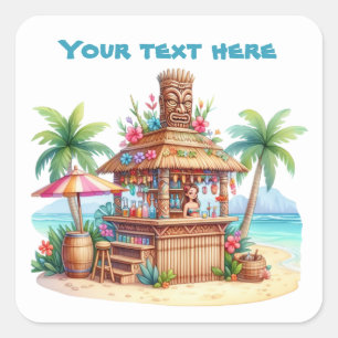 Sticker Carré Cool tiki hut beach ajouter du texte