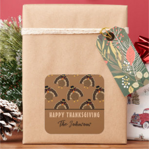 Sticker Carré Cool Turquie Bon thanksgiving Nom de famille Texte