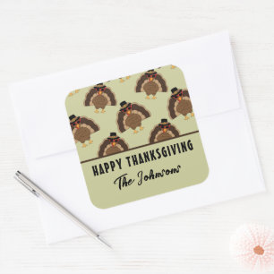 Sticker Carré Cool Turquie Bon thanksgiving Nom de famille Texte
