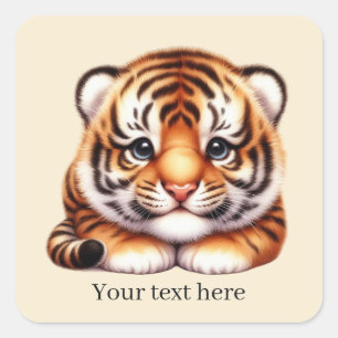 Sticker Carré Cool unisex bébé tiger ajouter un message