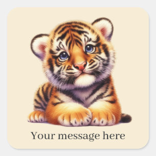 Sticker Carré Cool unisex bébé tiger ajouter un message