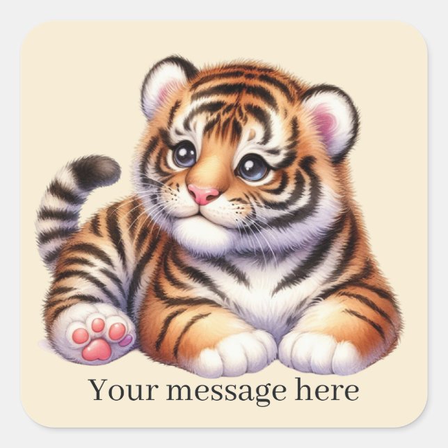 Sticker Carré Cool unisex bébé tiger ajouter un message (Devant)