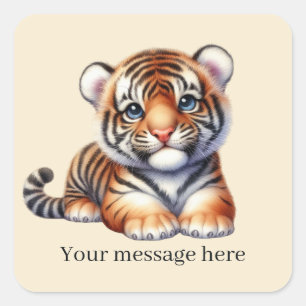 Sticker Carré Cool unisex bébé tiger ajouter un message