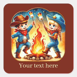 Sticker Carré Cool unisex Cowgirl Cowboy ajouter du texte