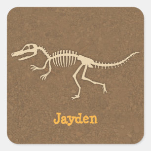 Sticker Carré Cool Velociraptor Dinosaur Bones Garçons Personnal
