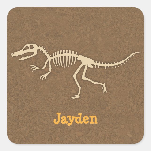 Sticker Carré Cool Velociraptor Dinosaur Bones Garçons Personnal (Devant)