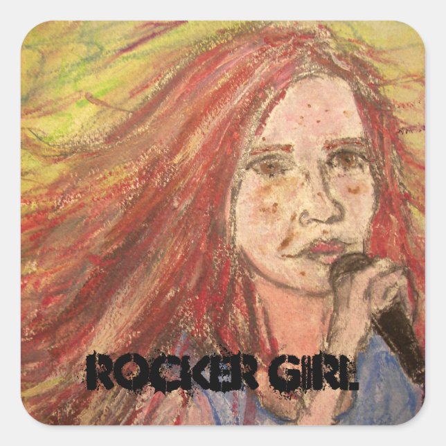 Sticker Carré Coolest Rocker Girl (Devant)
