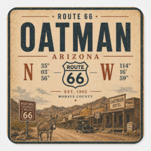 Sticker Carré Coordonnées d'Oatman Arizona Art Vintage