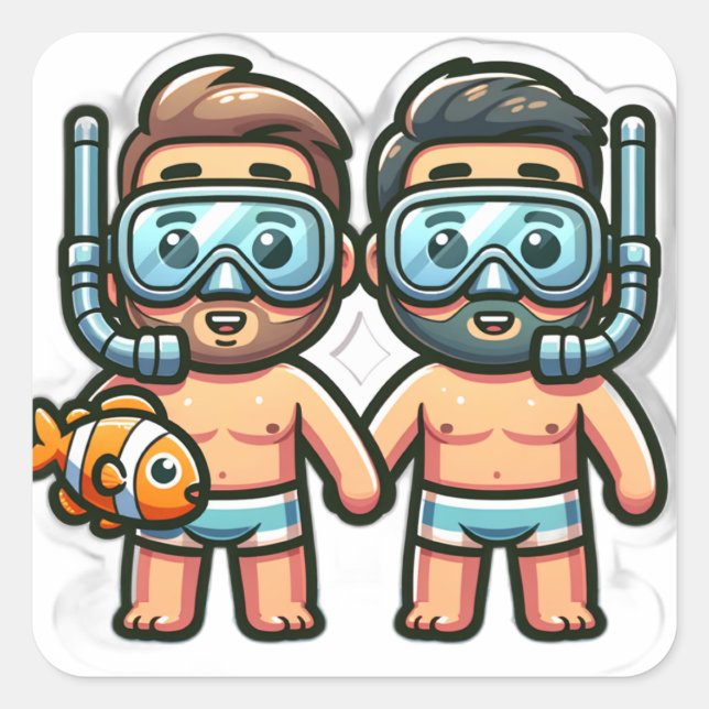 Sticker Carré Copains de snorkeling (Devant)