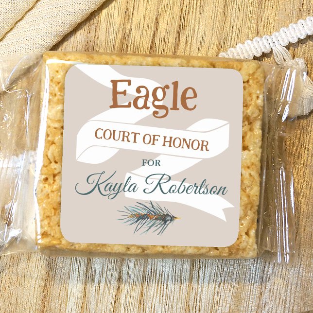 Sticker Carré Copper, Teal & Beige Eagle Scout Court of Honor (teal green copper eagle scout court of honor party favor sticker, dessert label, take home treat)