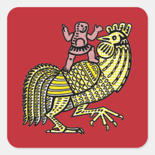 Sticker Carré Coq d'art pop rétro avec figure en point de Ben-Da
