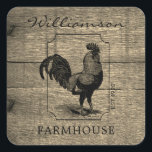 Sticker Carré Coq de Ferme Rustique en Bois de Grange Nom de Fam<br><div class="desc">Autocollant Nom de Famille Coq de Ferme Rustique en Bois de Grange - Parfait pour un usage personnel ou professionnel. Notre autocollant de ferme en détresse présente un coq campagnard sur du bois de grange vieilli et en détresse. L'autocollant est personnalisé avec le nom de famille, l'année de fondation et...</div>