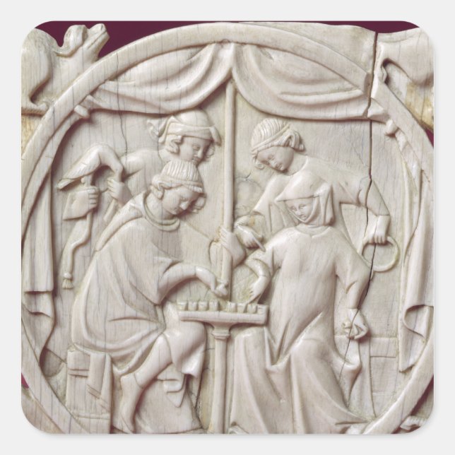 Sticker Carré Coque miroir représentant un jeu d'échecs, c.1300 (Devant)