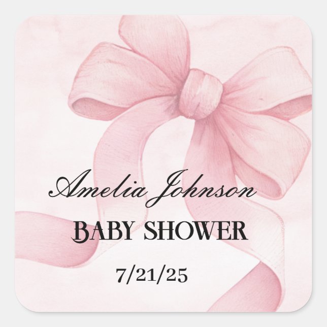 Sticker Carré Coquette au ruban rose pâle pour fille Baby shower (Devant)