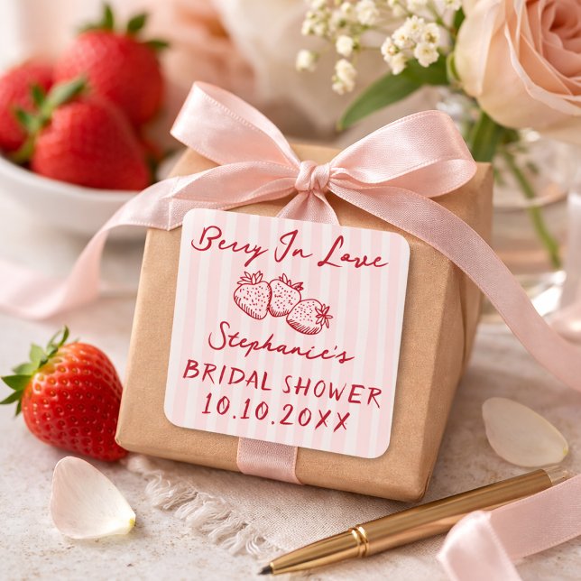 Sticker Carré Coquette Berry In Love Bridal Shower Thank You (Créateur téléchargé)