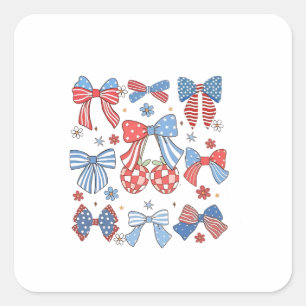 Sticker Carré Coquette Bow 4 juillet USA American Patriotic