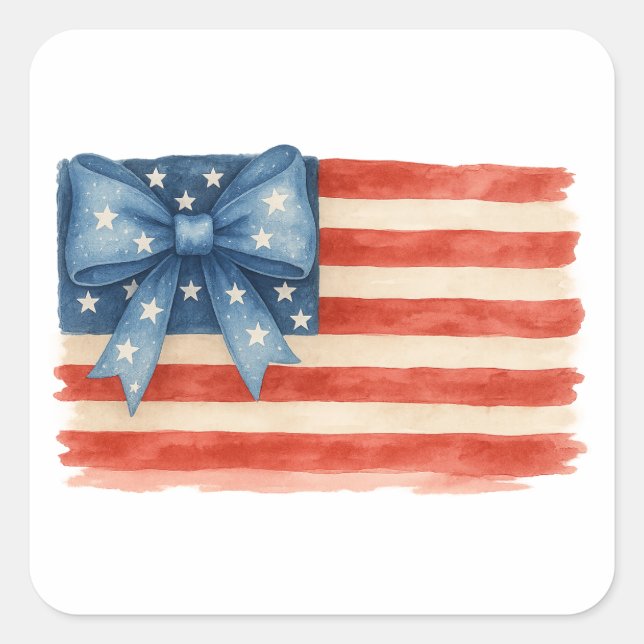 Sticker Carré Coquette Bow American Flag 4 juillet (Devant)