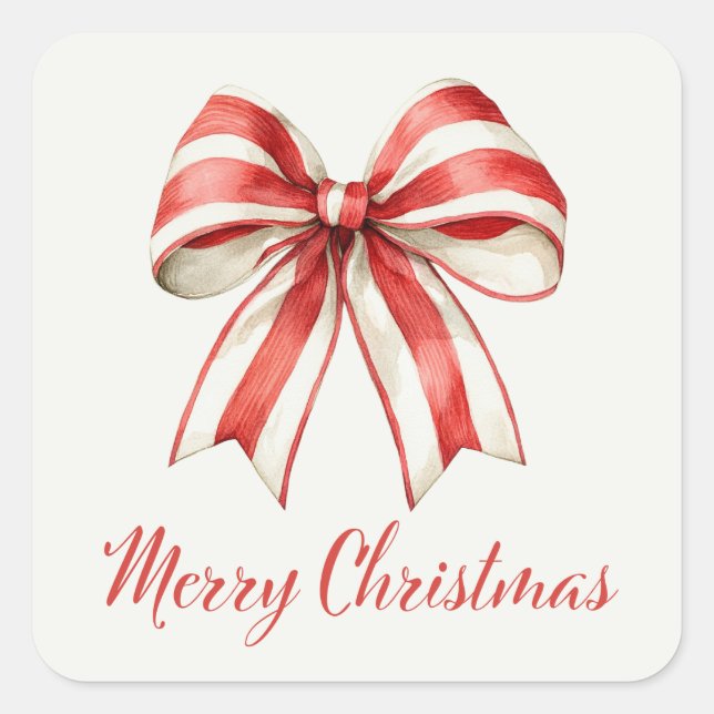 Sticker Carré Coquette Noël Rouge & Blanc Sucre de canne Bow (Devant)