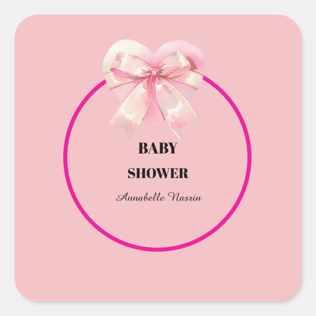 Sticker Carré Coquette Pink Bow Ribbon Girl Baby Shower (Devant)