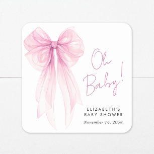Sticker Carré Coquette rose Bow Aquarelle bébé fille douche