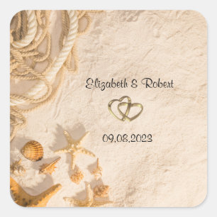 Sticker Carré Coquillages Corde Sable 