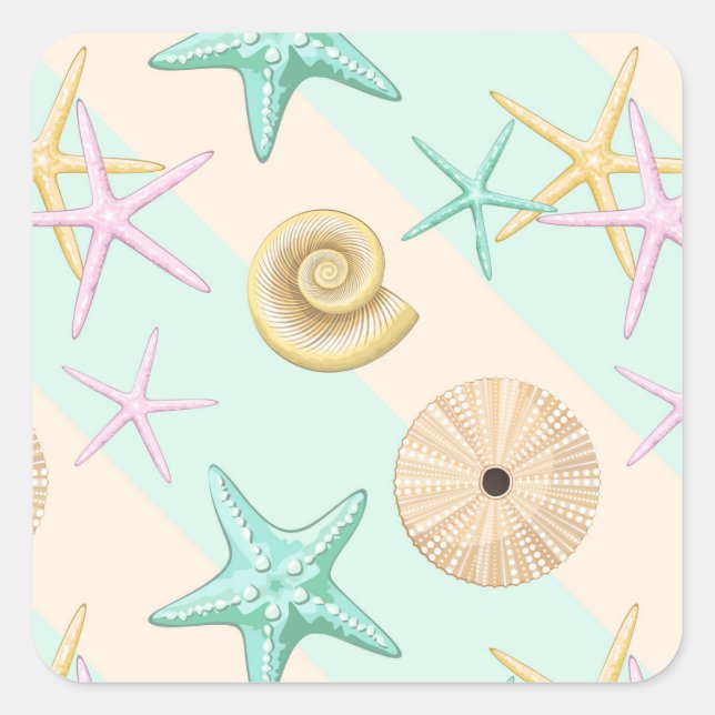 Sticker Carré Coquillages Retro Pastel Sea Life (Devant)