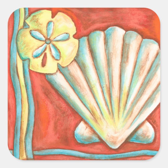 Sticker Carré Coquillages Rustiques Orange (Devant)