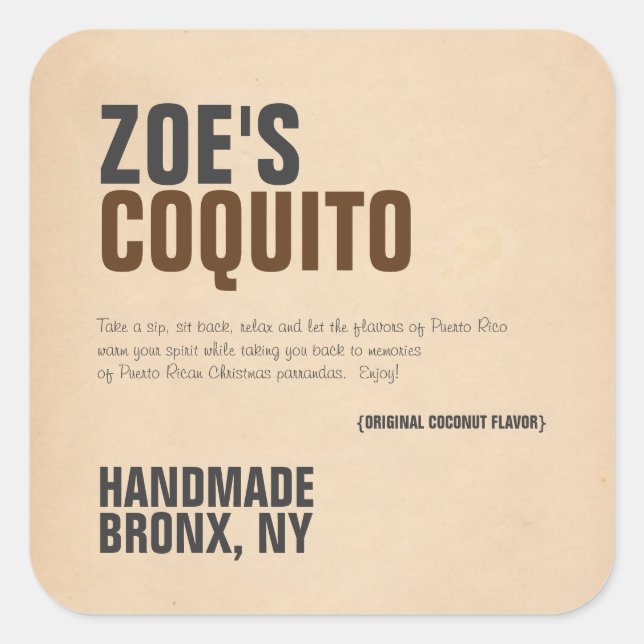 Sticker Carré Coquito Rustique Moderne (Devant)
