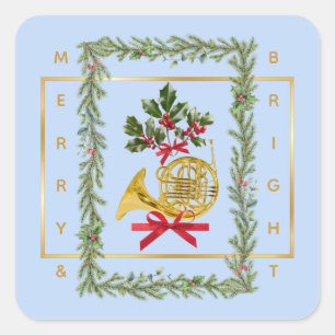 Sticker Carré Cor d'harmonie français élégant Noël Bleu clair