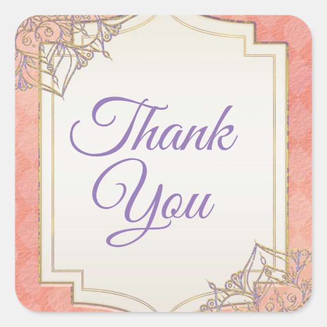 Sticker Carré Corail Lavande Or Mariage Glamour Marocain Cadeau  (Devant)