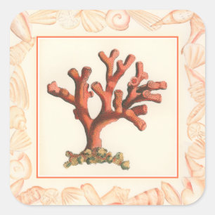 Sticker Carré Corail rouge avec bordure conique