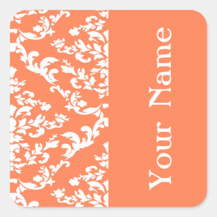 Sticker Carré Coral Bold Damask à Emporiomoffa avec nom