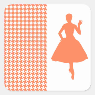 Sticker Carré Coral Moderne Houndstooth avec Silhouette Mode