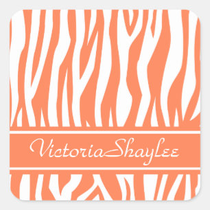 Sticker Carré Coral Zebra Imprimer avec du texte personnalisé