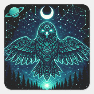 Sticker Carré Corbeau Céleste – Galaxie de la Faune Messager Cos