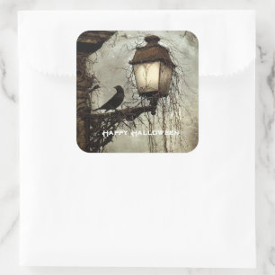 Sticker Carré Corbeau Éffrayant vintage à l'Halloween de Lantern