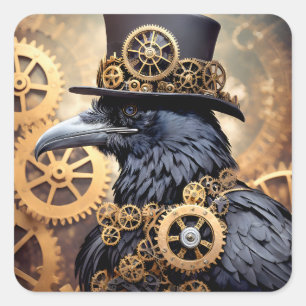 Sticker Carré Corbeau en haut Chapeau Steampunk Art