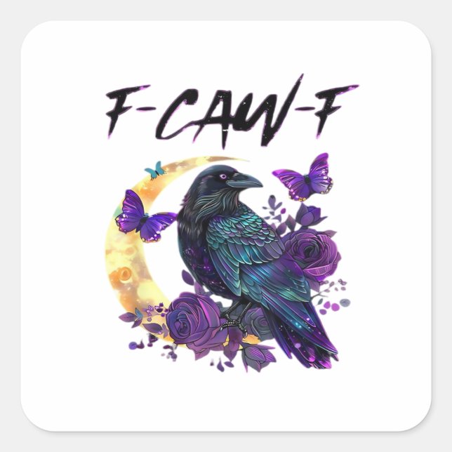 Sticker Carré Corbeau F Caw F Oiseau Drôle Lune Dessin Gothique (Devant)