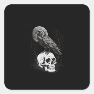 Sticker Carré Corbeau, F-Caw-F Oiseau Drôle Lune Gothique Humour