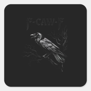 Sticker Carré Corbeau, F-Caw-F Oiseau Rétro Classique