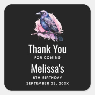 Sticker Carré Corbeau noir sur un Merci d'illustration de branch