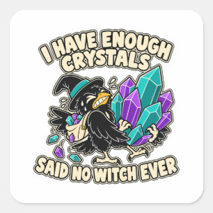 Sticker Carré Corbeau portant un cristal sorcière drôle