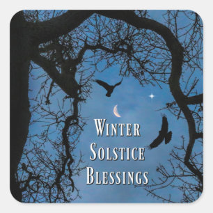 Sticker Carré Corbeau solstice d'hiver et lune