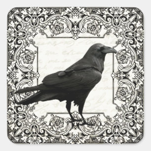 Sticker Carré Corbeau vintage de Halloween