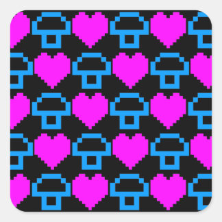 Sticker Carré Corey Tiger Champignons Cœurs 8 bits 80s