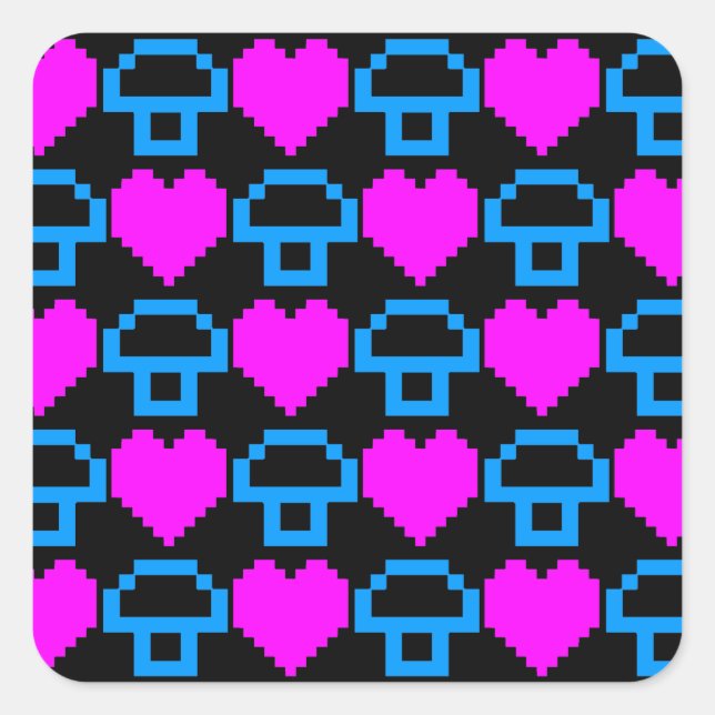 Sticker Carré Corey Tiger Champignons Cœurs 8 bits 80s (Devant)