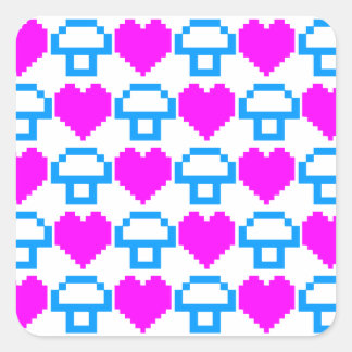 Sticker Carré Corey Tiger Champignons Cœurs 8 bits 80s